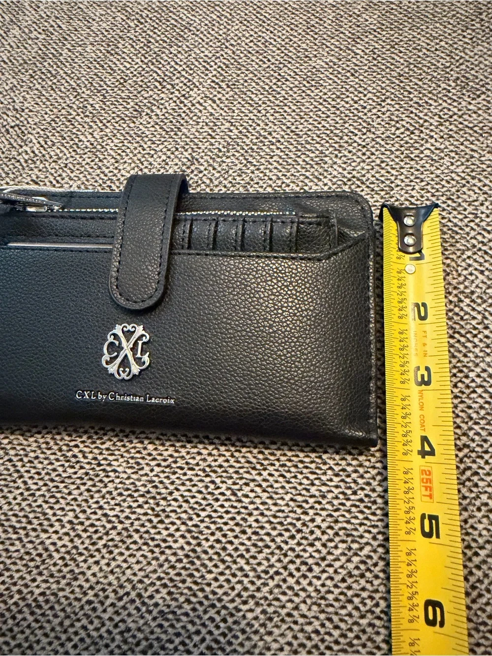 NWT CXL by Christian Lacroix Black Bryce Pebble Id Fold Zipper Wallet